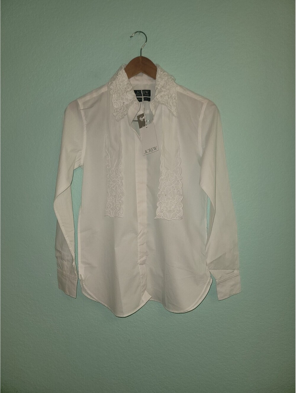 J.Crew Julies Classic Fit Eyelet Tie Neck Shirt White Cotton NWT $118